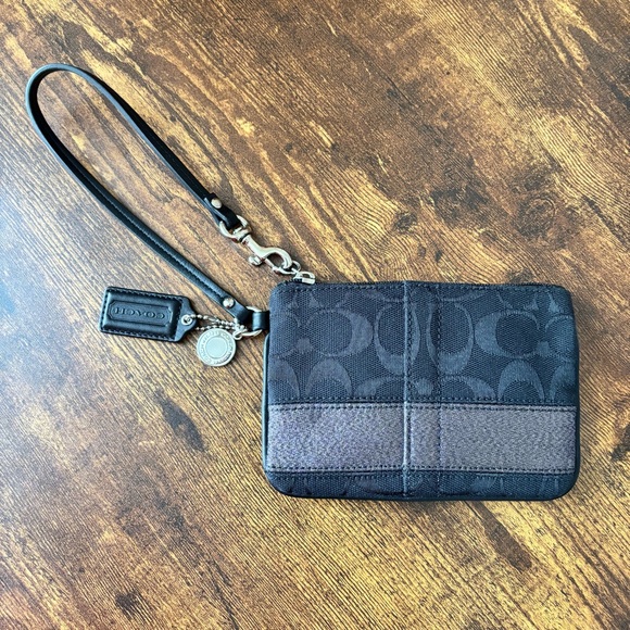 Coach Signature Legacy Black Wristlet  with Metallic Silver Stripe - Picture 4 of 9